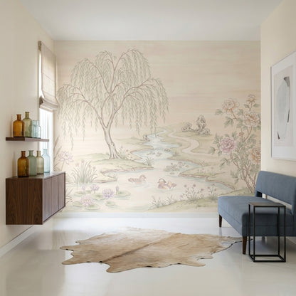 Pastel Peyzaj Poster Duvar Kağıdı Bej Yeşil Salon Dekoru