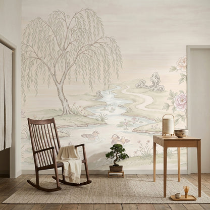Pastel Peyzaj Poster Duvar Kağıdı Bej Yeşil Salon Dekoru