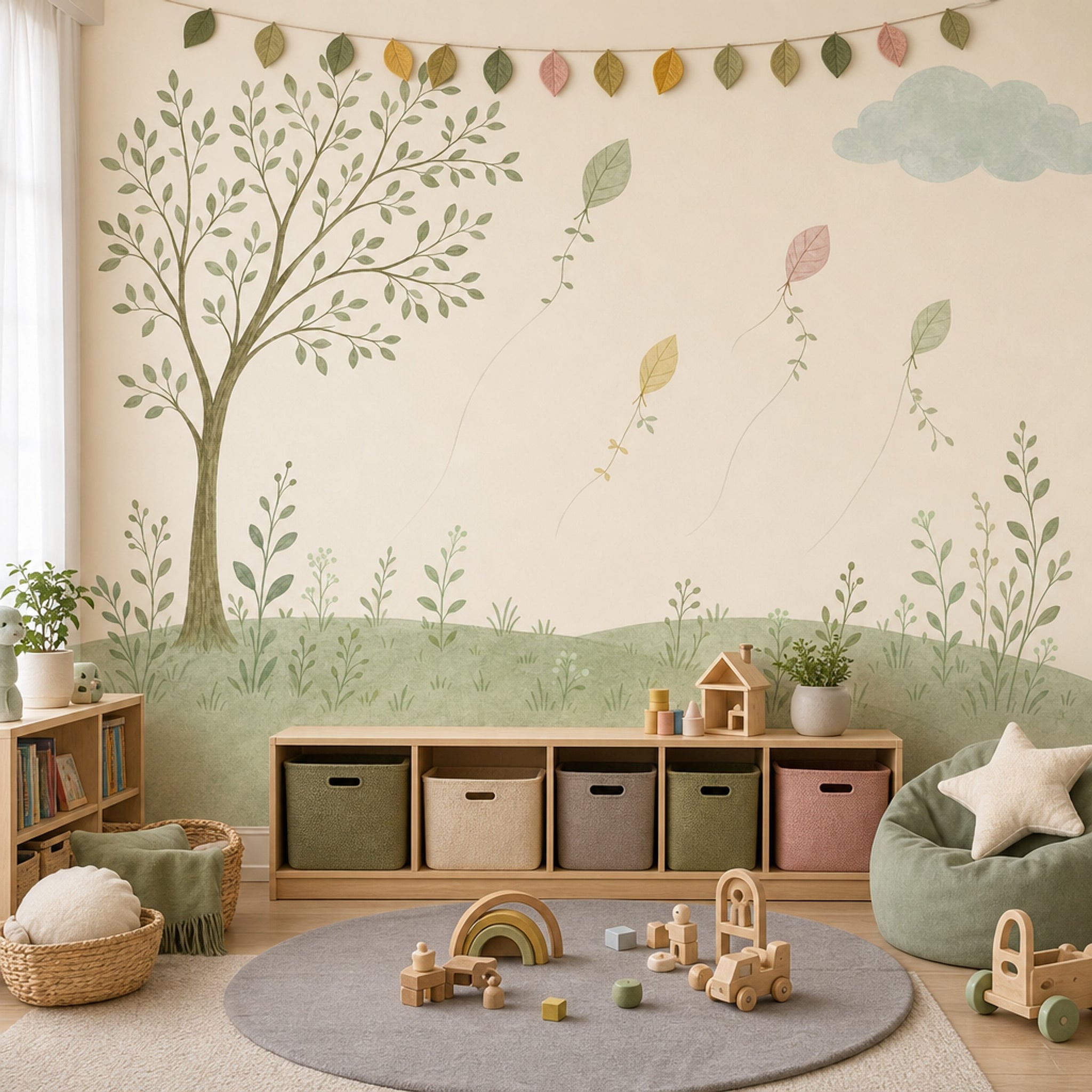 Ağaç ve Bulut Desenli Poster Duvar Kağıdı Bebek Odası