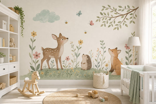 Orman Hayvanlı Poster Duvar Kağıdı Pastel Çocuk Odası