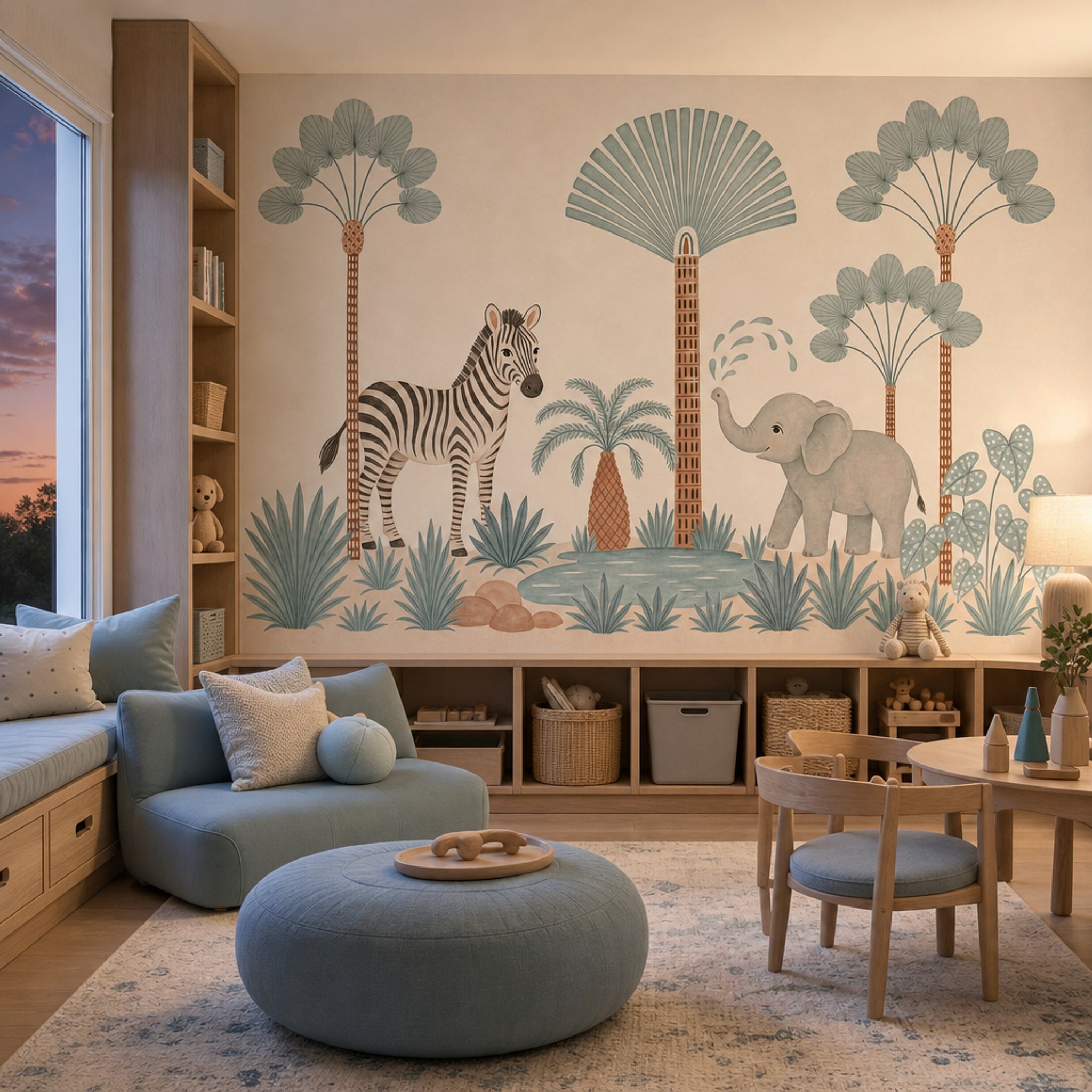 Safari Hayvanlı Poster Duvar Kağıdı Pastel Çocuk Odası Desenli