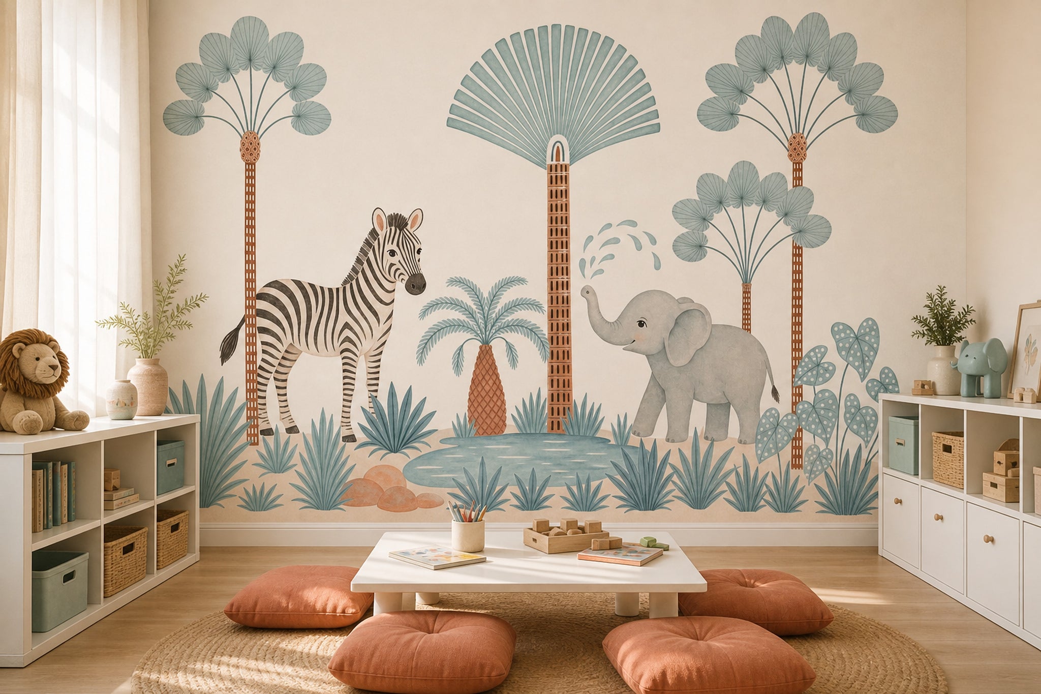 Safari Hayvanlı Poster Duvar Kağıdı Pastel Çocuk Odası Desenli