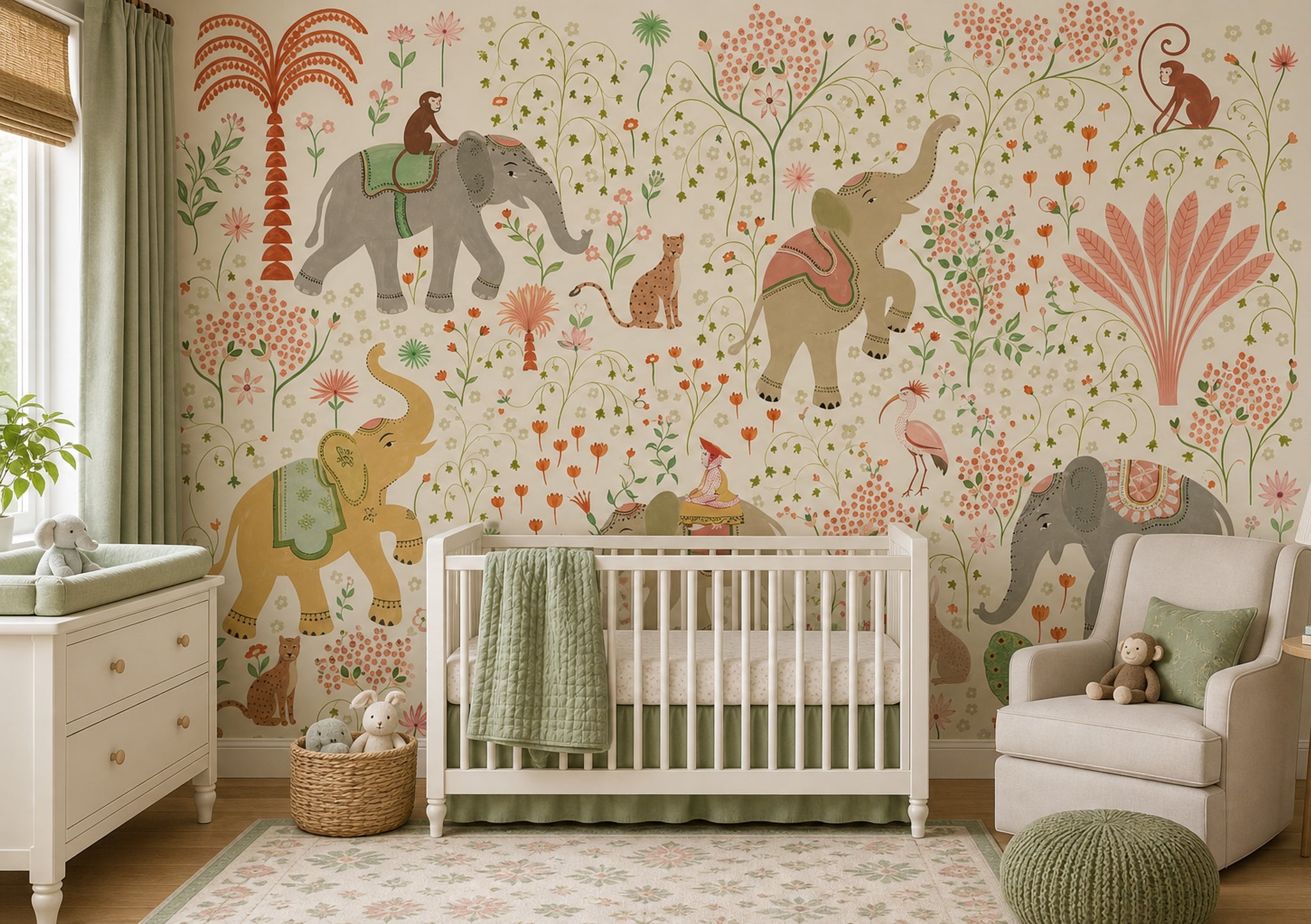 Filli Safari Poster Duvar Kağıdı Çocuk Odası Krem Yeşil