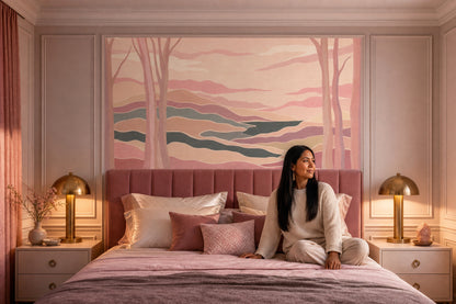 Pastel Manzara Poster Duvar Kağıdı Pembe Tonlu Salon