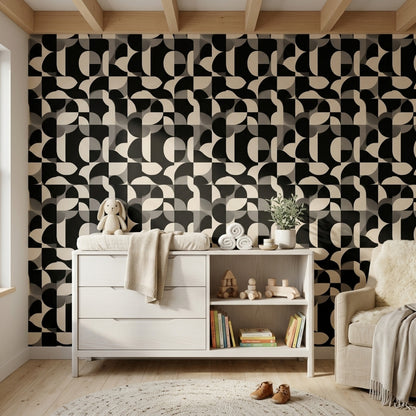 Siyah Beyaz Geometrik Duvar Kağıdı Modern Salon Desenli