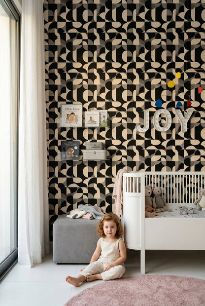 Siyah Beyaz Geometrik Duvar Kağıdı Modern Salon Desenli