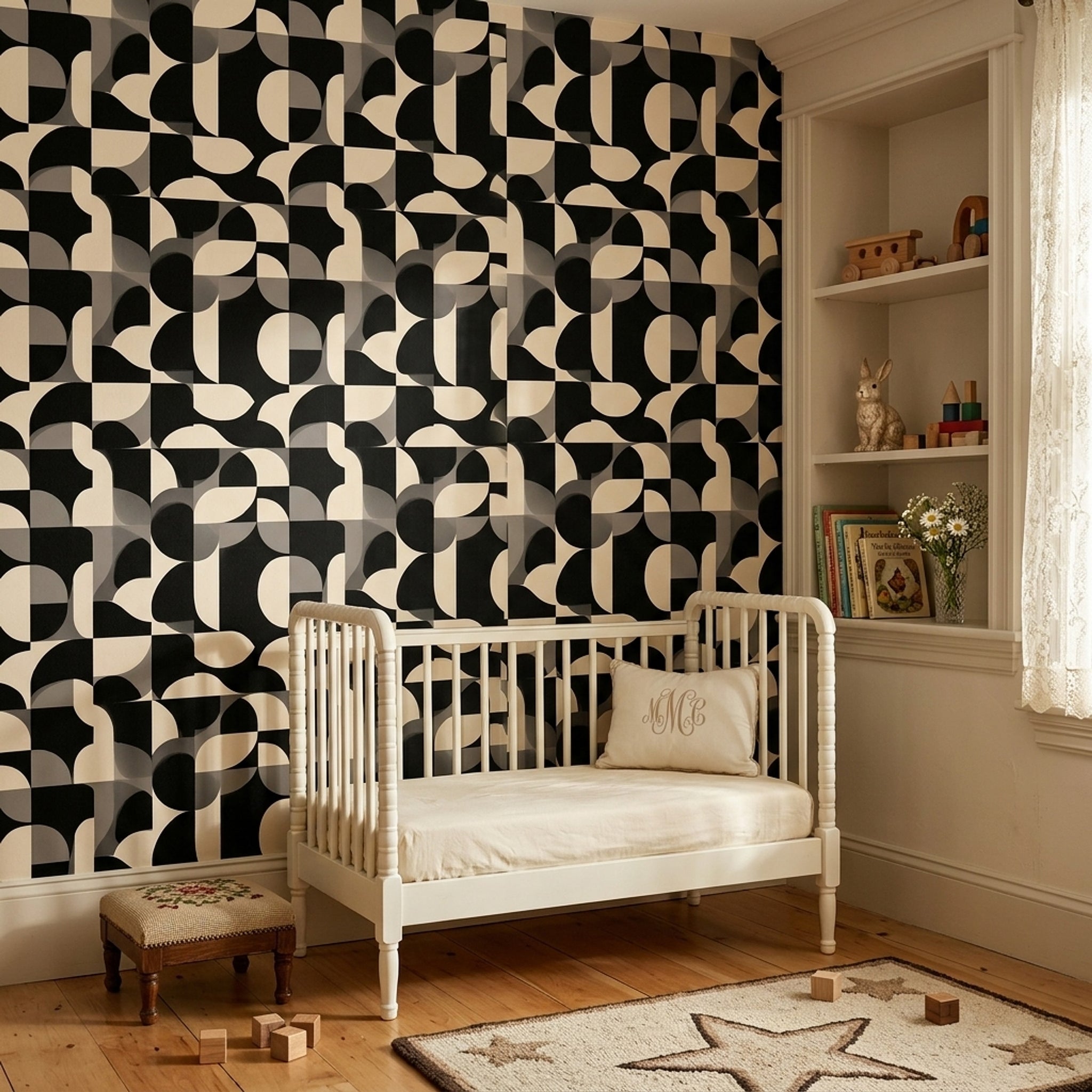 Siyah Beyaz Geometrik Duvar Kağıdı Modern Salon Desenli