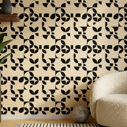 Siyah Beyaz Geometrik Duvar Kağıdı Modern Desenli Salon