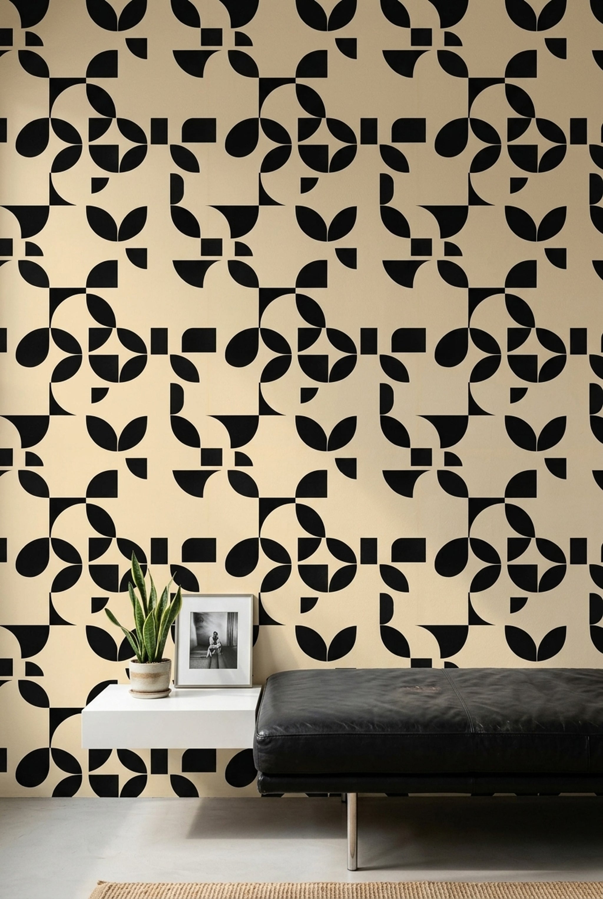 Siyah Beyaz Geometrik Duvar Kağıdı Modern Desenli Salon
