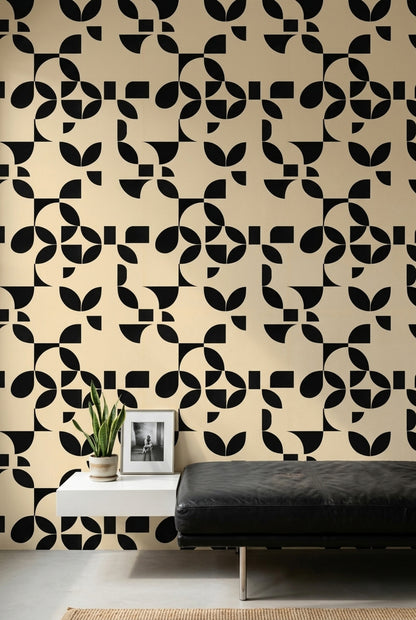Siyah Beyaz Geometrik Duvar Kağıdı Modern Desenli Salon