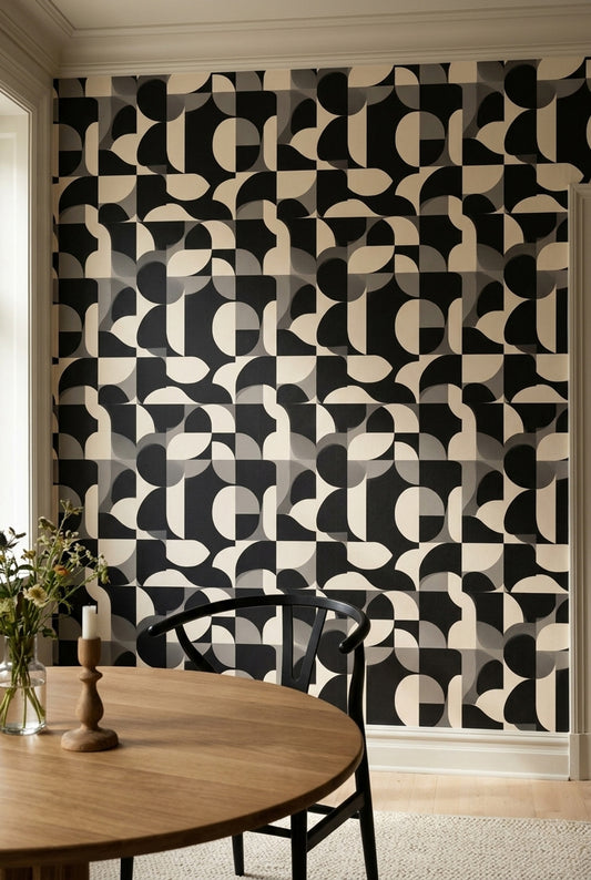 Siyah Beyaz Geometrik Duvar Kağıdı Modern Salon Desenli