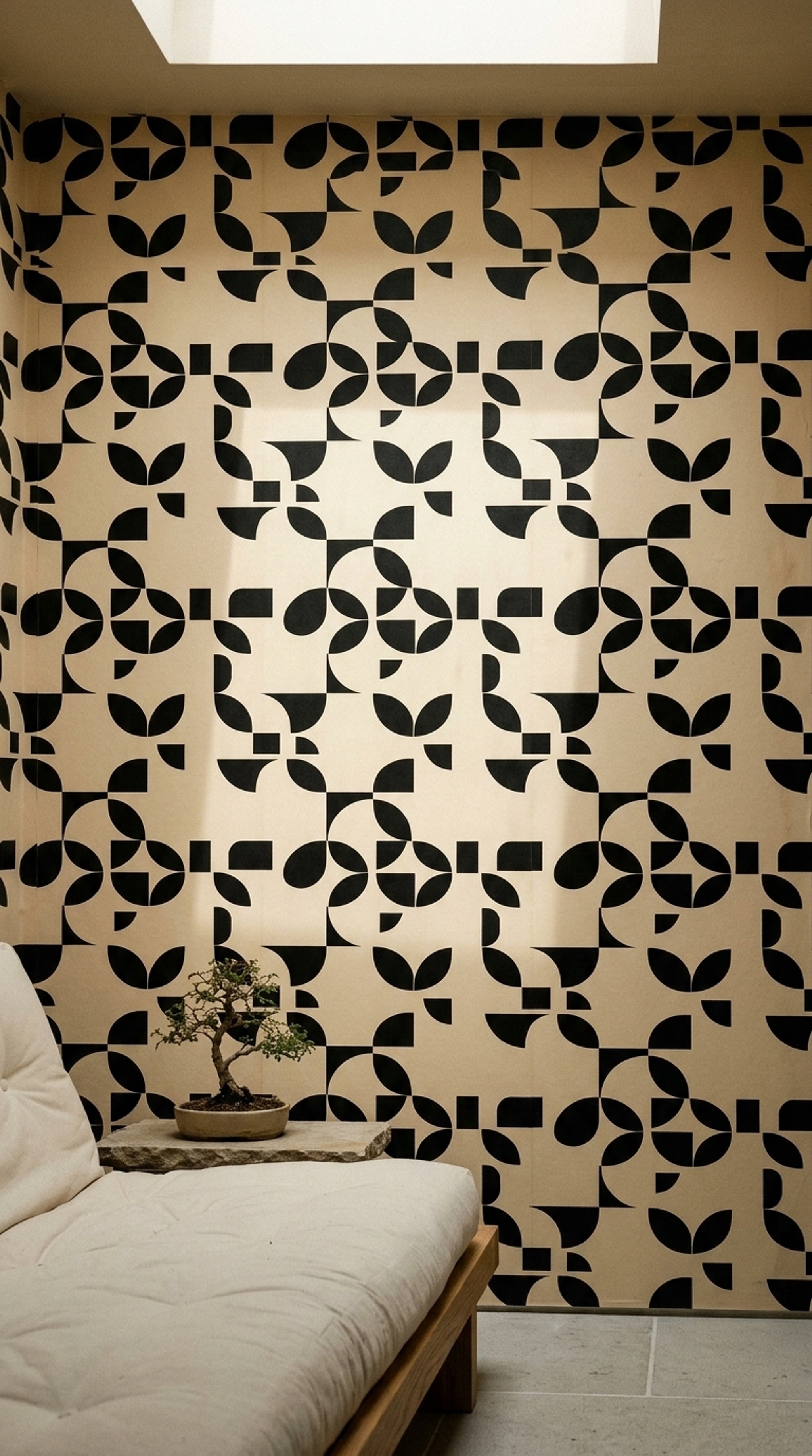 Siyah Beyaz Geometrik Duvar Kağıdı Modern Desenli Salon