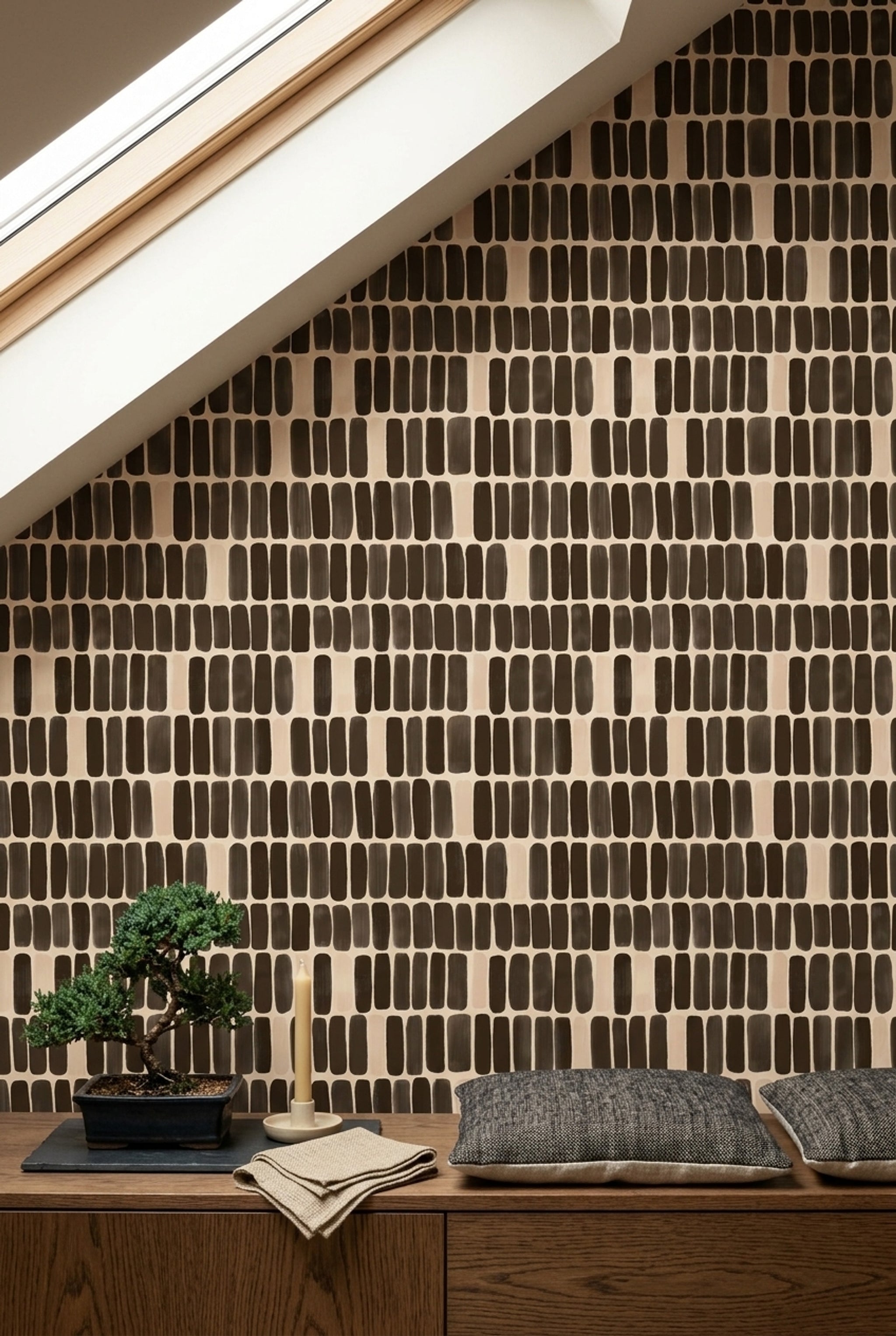 Siyah Fırça Darbeli Duvar Kağıdı Modern Geometrik Salon
