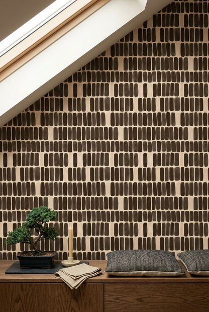 Siyah Fırça Darbeli Duvar Kağıdı Modern Geometrik Salon