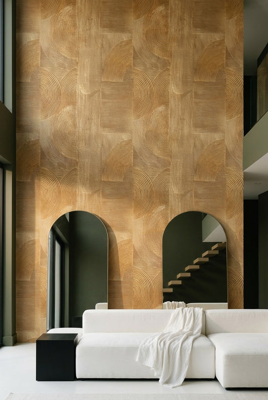 Geometrik Halkalı Duvar Kağıdı Bej Kahverengi Modern Salon