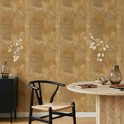 Geometrik Halkalı Duvar Kağıdı Bej Kahverengi Modern Salon
