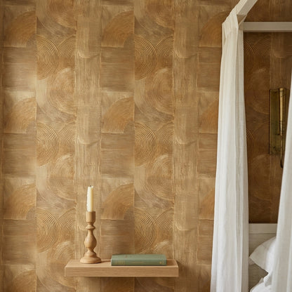 Geometrik Halkalı Duvar Kağıdı Bej Kahverengi Modern Salon