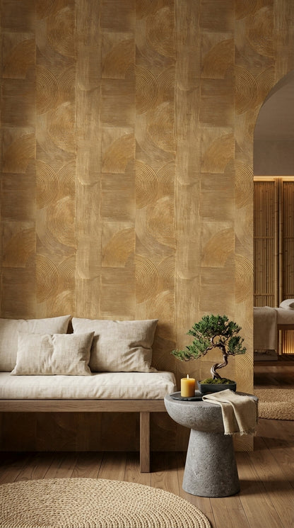 Geometrik Halkalı Duvar Kağıdı Bej Kahverengi Modern Salon