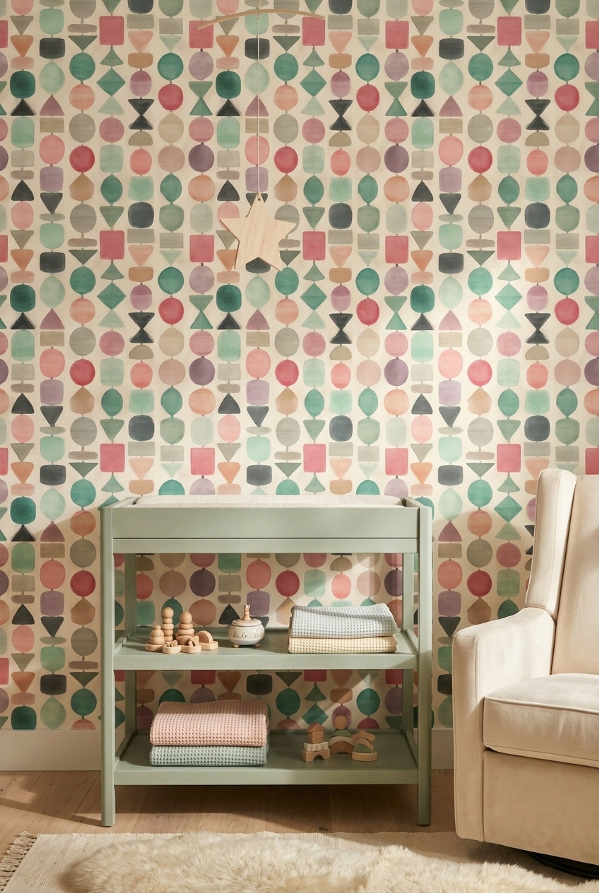 Renkli Geometrik Duvar Kağıdı Pastel Desenli Salon Dekoru