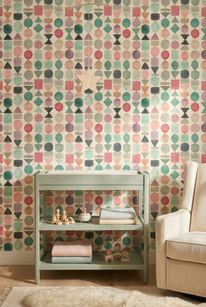 Renkli Geometrik Duvar Kağıdı Pastel Desenli Salon Dekoru