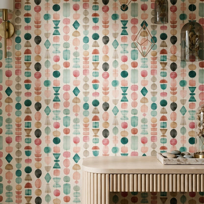 Geometrik Şekilli Duvar Kağıdı Pastel Renkli Modern Salon