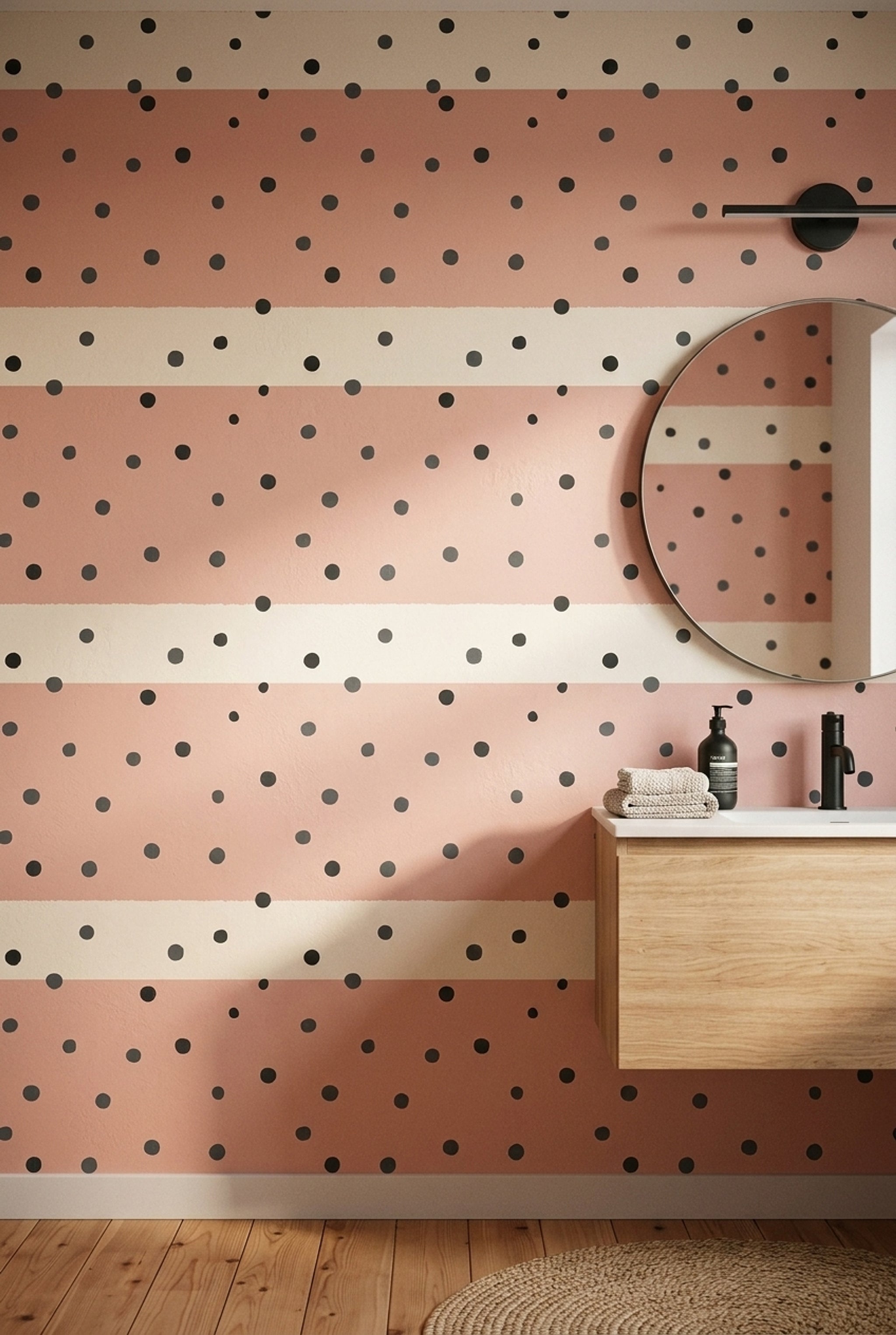 Puantiye Çizgili Duvar Kağıdı Pudra Pembe Salon Duvarı