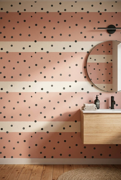 Puantiye Çizgili Duvar Kağıdı Pudra Pembe Salon Duvarı