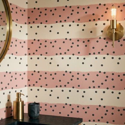 Puantiyeli Çizgili Duvar Kağıdı Pudra Pembe Modern Yatak Odası