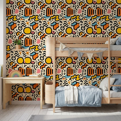 Renkli Soyut Geometrik Duvar Kağıdı Modern Desenli Salon