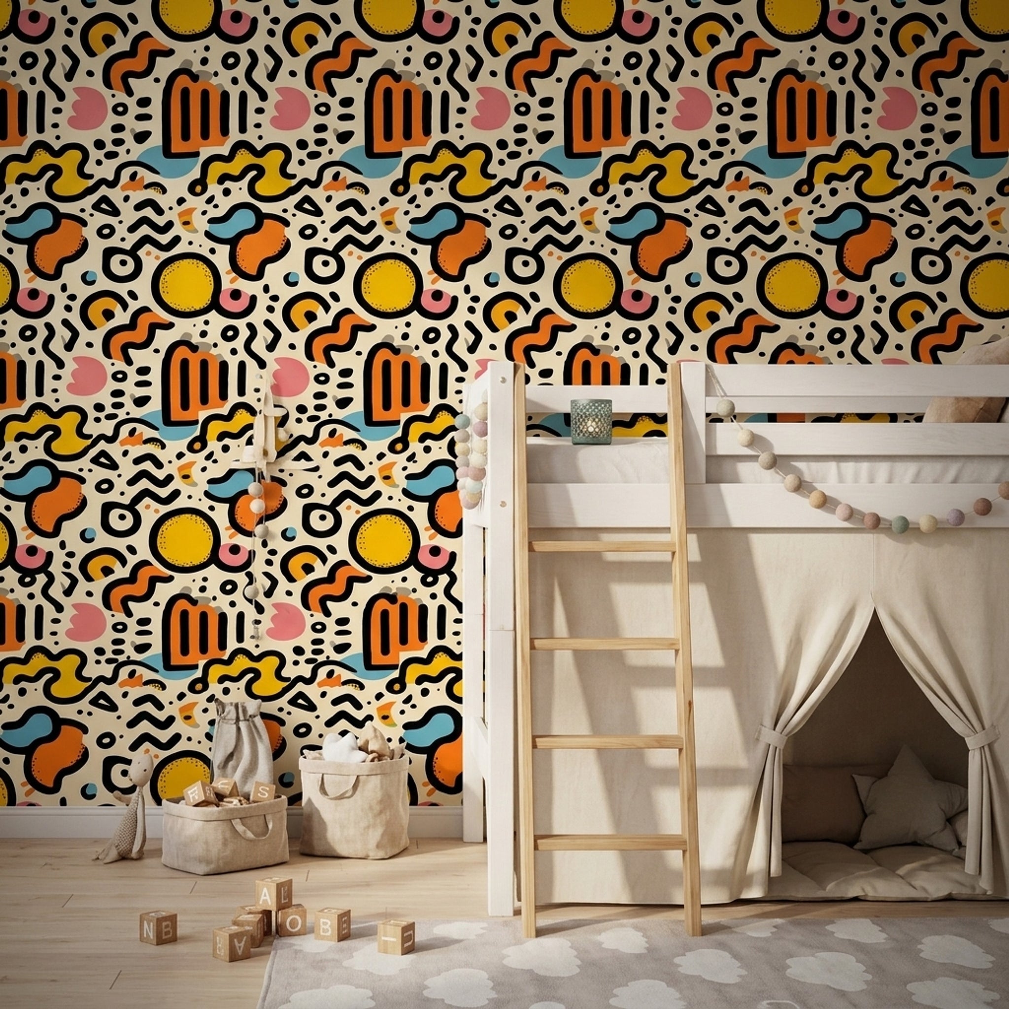 Renkli Soyut Geometrik Duvar Kağıdı Modern Desenli Salon