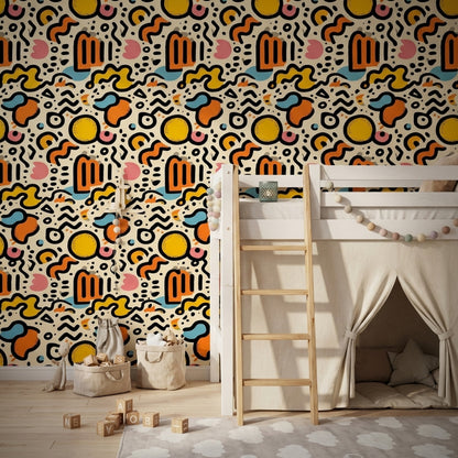Renkli Soyut Geometrik Duvar Kağıdı Modern Desenli Salon
