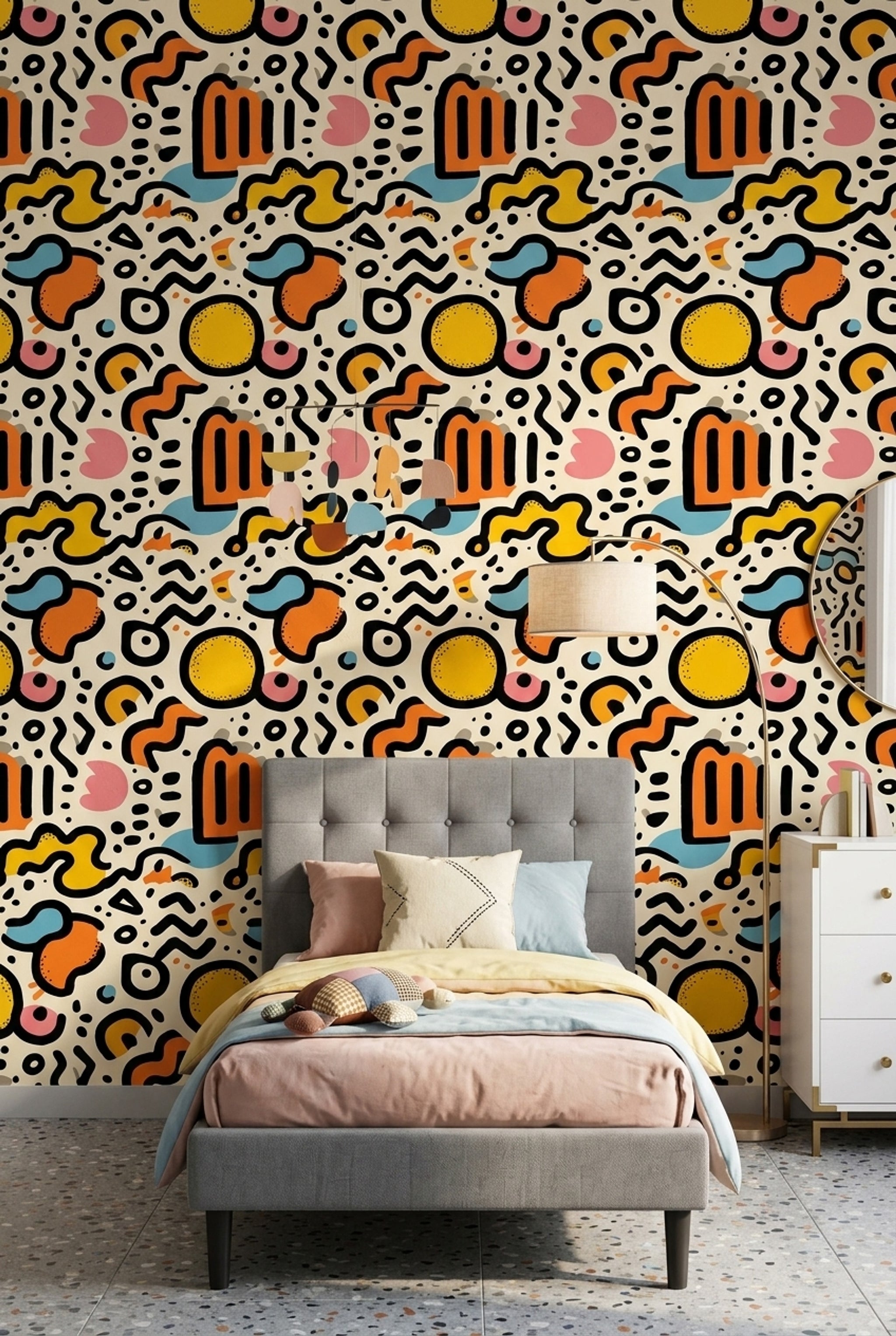 Renkli Soyut Geometrik Duvar Kağıdı Modern Desenli Salon