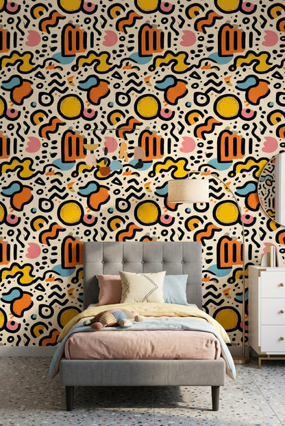 Renkli Soyut Geometrik Duvar Kağıdı Modern Desenli Salon