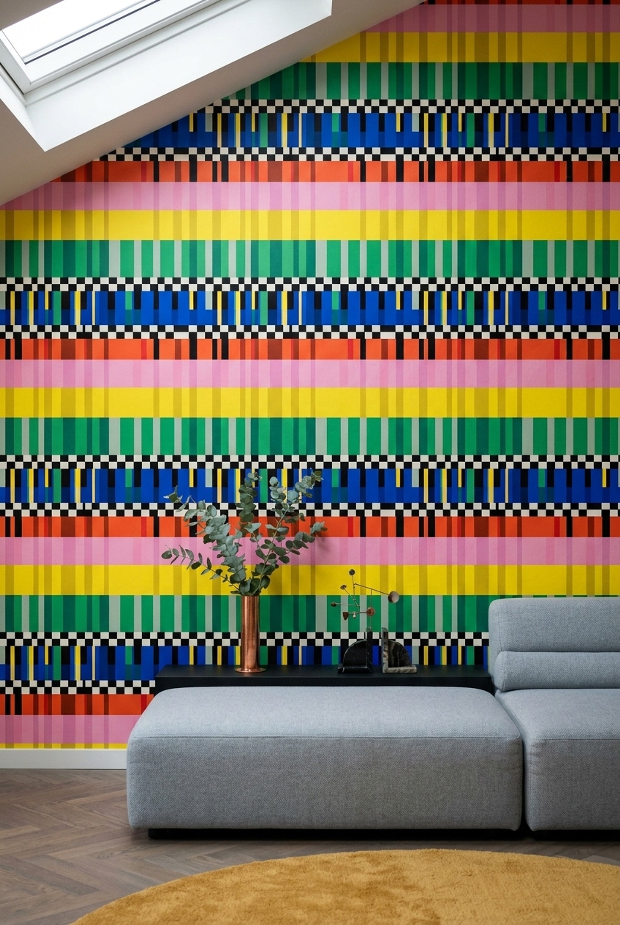 Renkli Çizgili Geometrik Duvar Kağıdı Modern Salon Duvarı