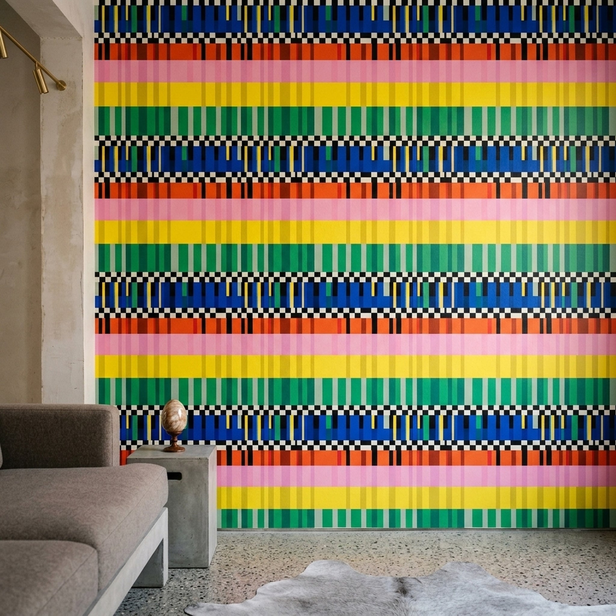 Renkli Çizgili Geometrik Duvar Kağıdı Modern Salon Duvarı