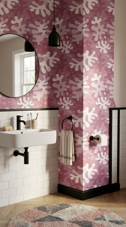 Pembe Kamuflaj Desenli Duvar Kağıdı Modern Salon Dekoru