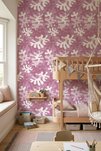 Pembe Kamuflaj Desenli Duvar Kağıdı Modern Salon Dekoru