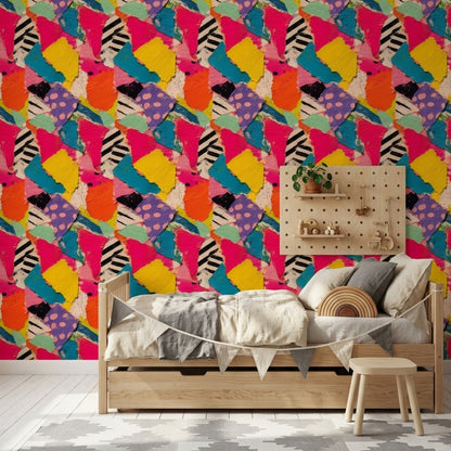 Renkli Soyut Kolaj Duvar Kağıdı Geometrik Desenli Çocuk Odası