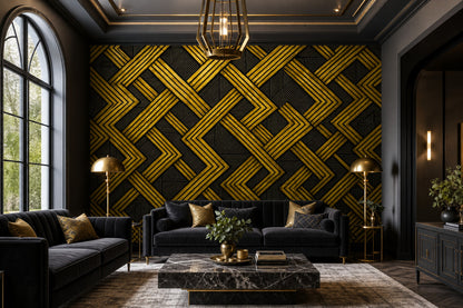 Altın Siyah Geometrik Poster Duvar Kağıdı Art Deco Salon