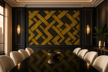Altın Siyah Geometrik Poster Duvar Kağıdı Art Deco Salon