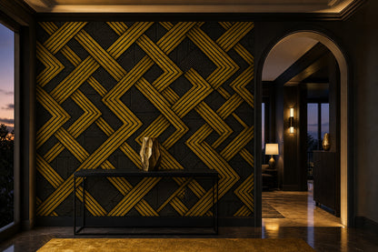 Altın Siyah Geometrik Poster Duvar Kağıdı Art Deco Salon