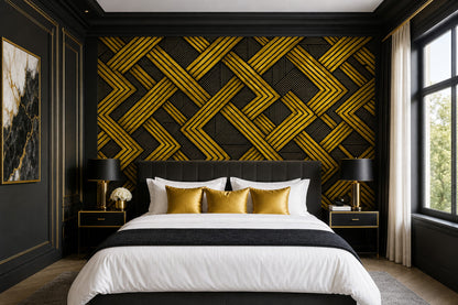 Altın Siyah Geometrik Poster Duvar Kağıdı Art Deco Salon