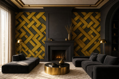 Altın Siyah Geometrik Poster Duvar Kağıdı Art Deco Salon