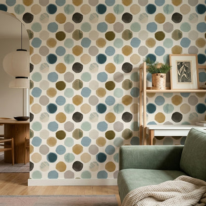 Renkli Benekli Duvar Kağıdı Modern Geometrik Salon
