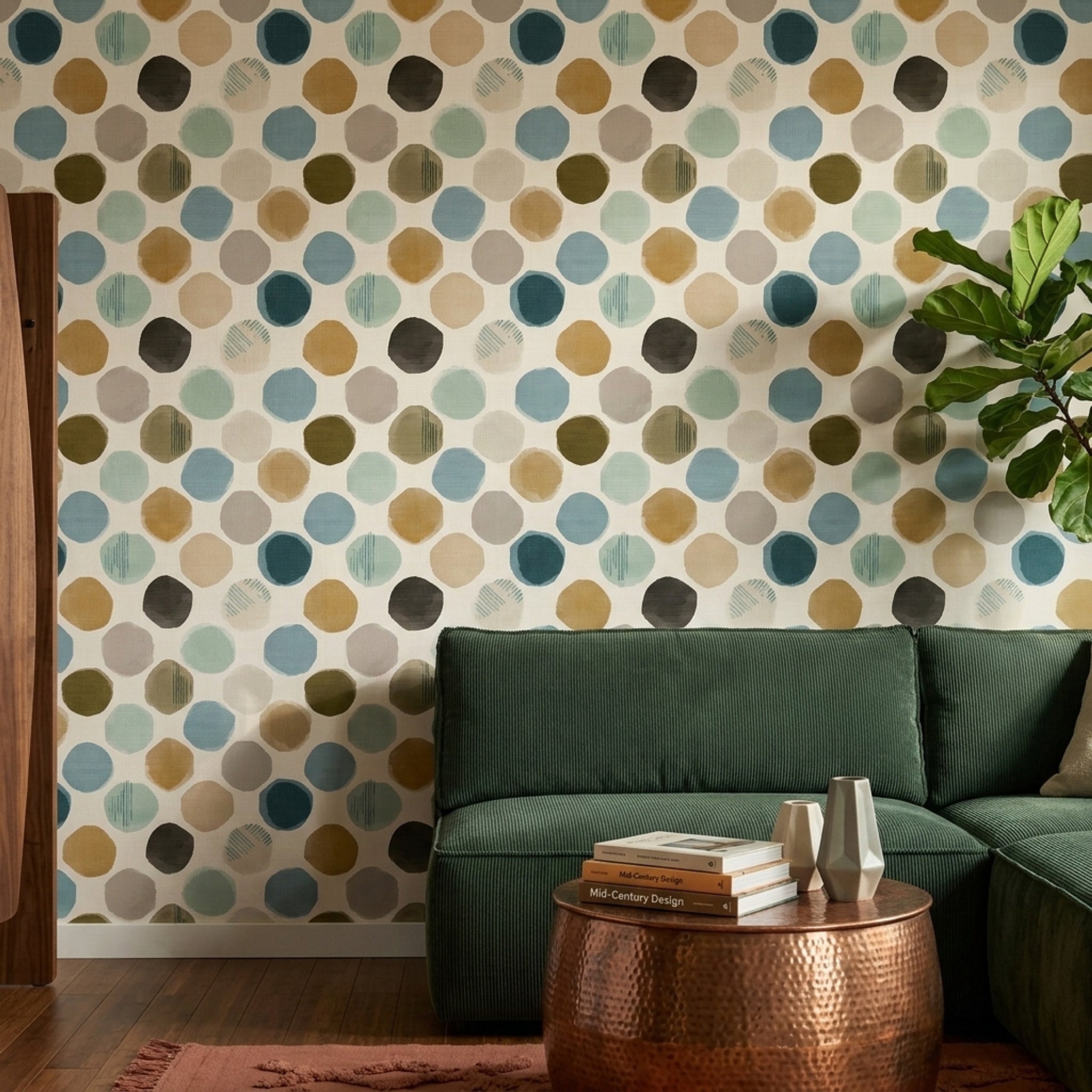 Renkli Benekli Duvar Kağıdı Modern Geometrik Salon