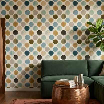 Renkli Benekli Duvar Kağıdı Modern Geometrik Salon