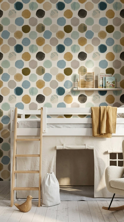 Renkli Benekli Duvar Kağıdı Modern Geometrik Salon