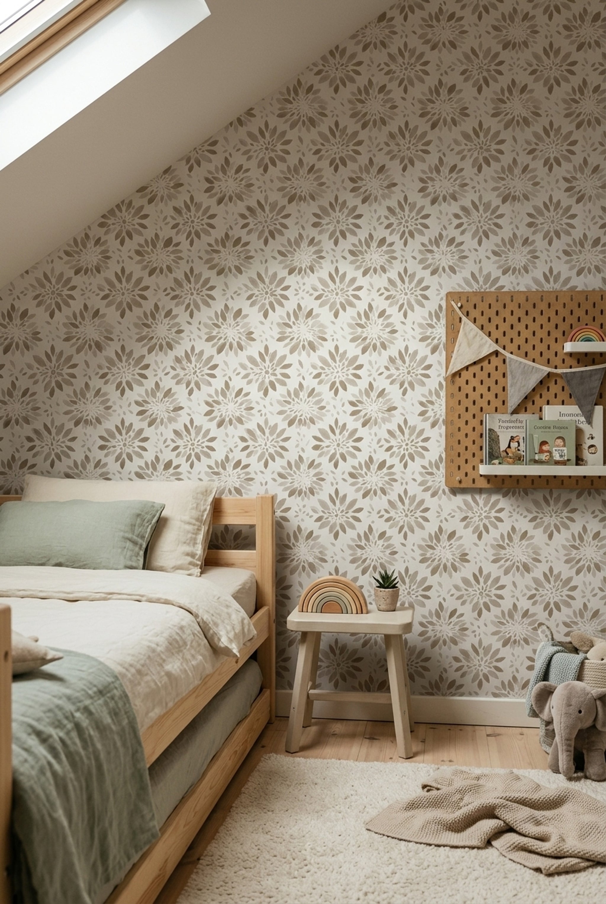 Bej Çiçek Motifli Duvar Kağıdı Minimal Salon Deseni
