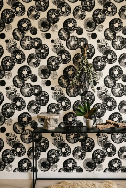 Siyah Beyaz Soyut Halkalı Duvar Kağıdı Modern Salon