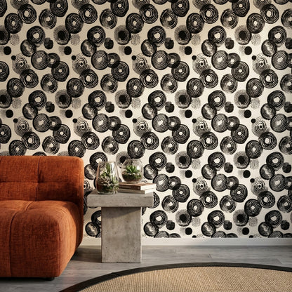 Siyah Beyaz Soyut Halkalı Duvar Kağıdı Modern Salon